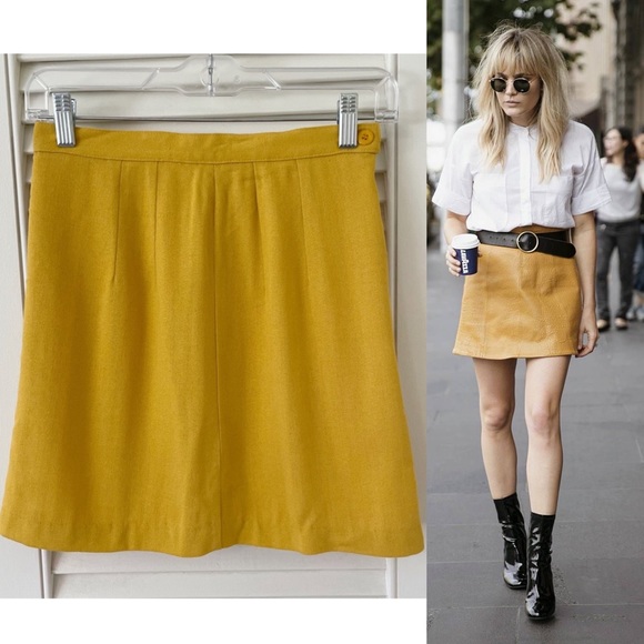 SOLD :: Vintage 90s Yellow Mini Skirt - Picture 9 of 10